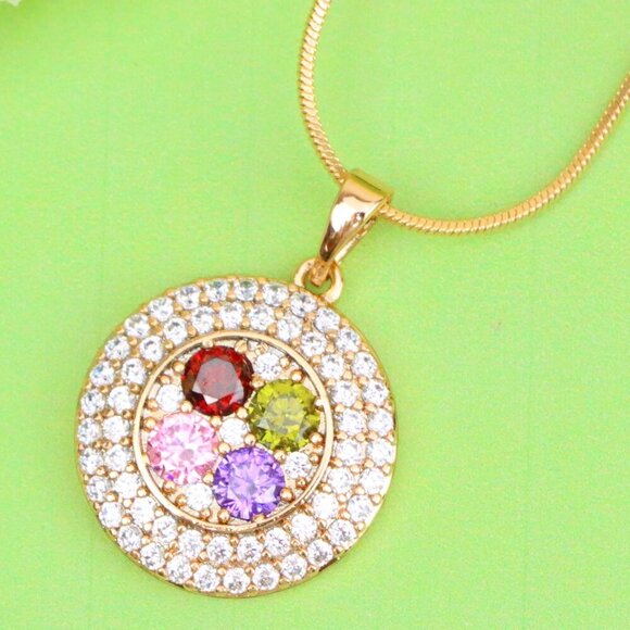 "Round Multicolor CZ Pendant in Gold Finish – Dazzling Circle Design,XPPT1857 - Picture 1 of 13